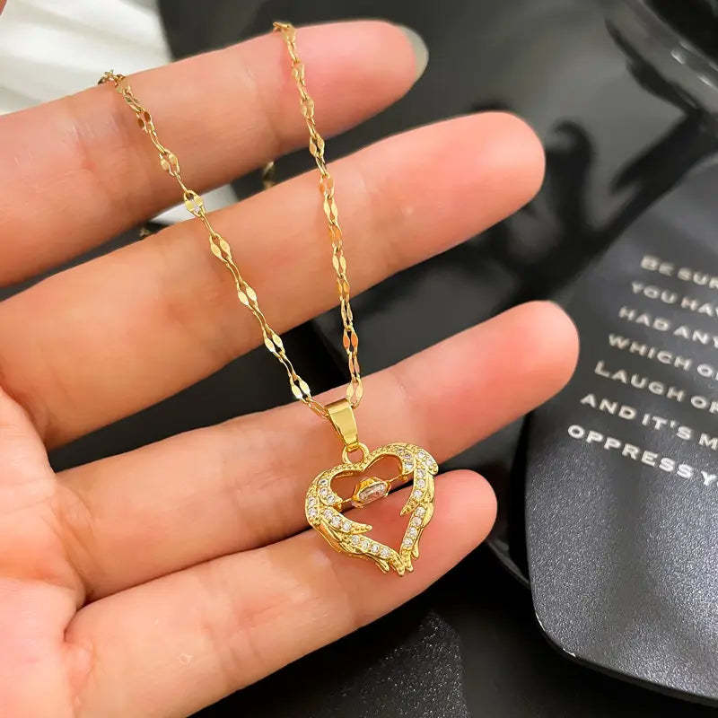 Love Heart Necklace Elegant Wing Diamond Gift - soufeelmy