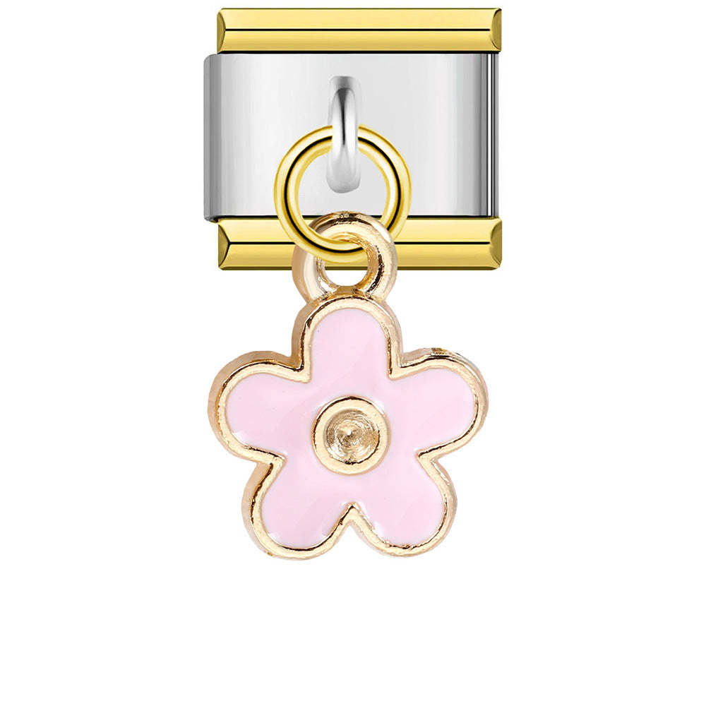 Gold Edge Pink Flower Pendant Italian Charm For Italian Charm Bracelets Composable Link - soufeelmy