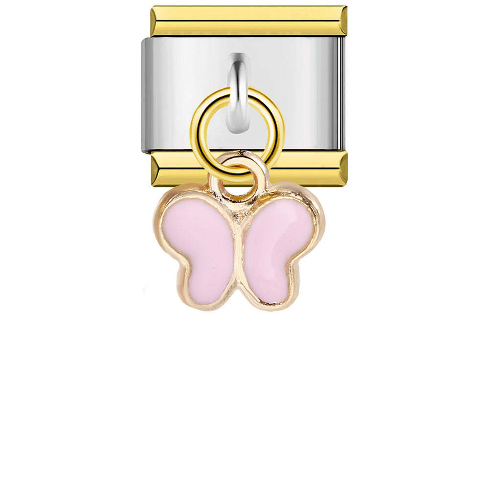 Gold Edge Pink Butterfly Pendant Italian Charm For Italian Charm Bracelets Composable Link - soufeelmy