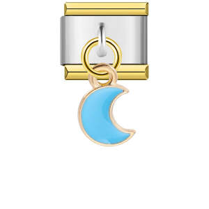 Gold Edge Blue Moon Pendant Italian Charm For Italian Charm Bracelets Composable Link