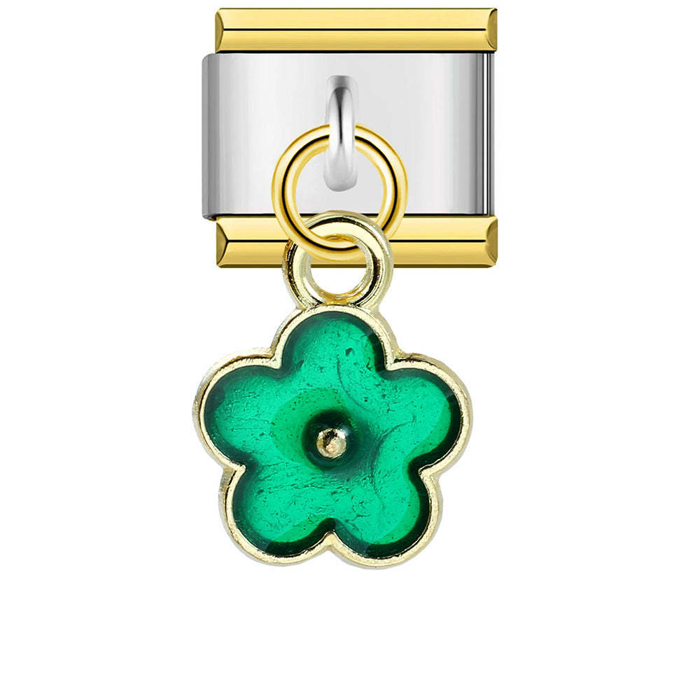 Gold Edge Green Flower Pendant Italian Charm For Italian Charm Bracelets Composable Link - soufeelmy