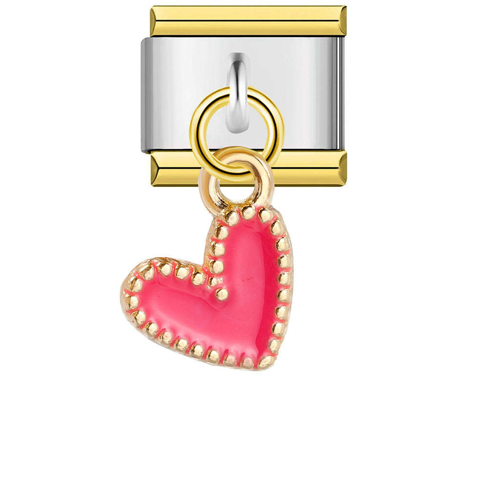 Gold Edge Rose Love Heart Pendant Italian Charm For Italian Charm Bracelets Composable Link - soufeelmy
