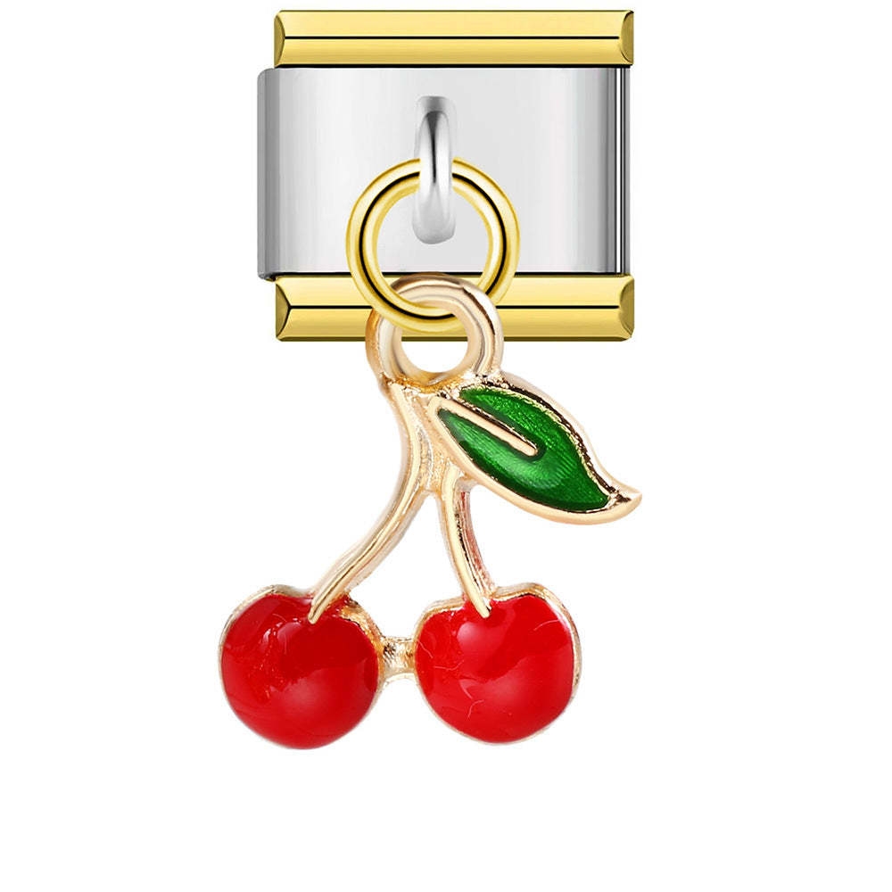 Gold Edge Cherries Pendant Italian Charm For Italian Charm Bracelets Composable Link - soufeelmy