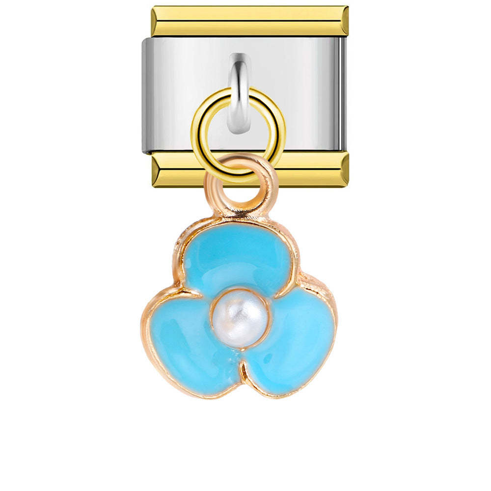 Blue Three-petal Flower Pendant Italian Charm For Italian Charm Bracelets Composable Link - soufeelmy