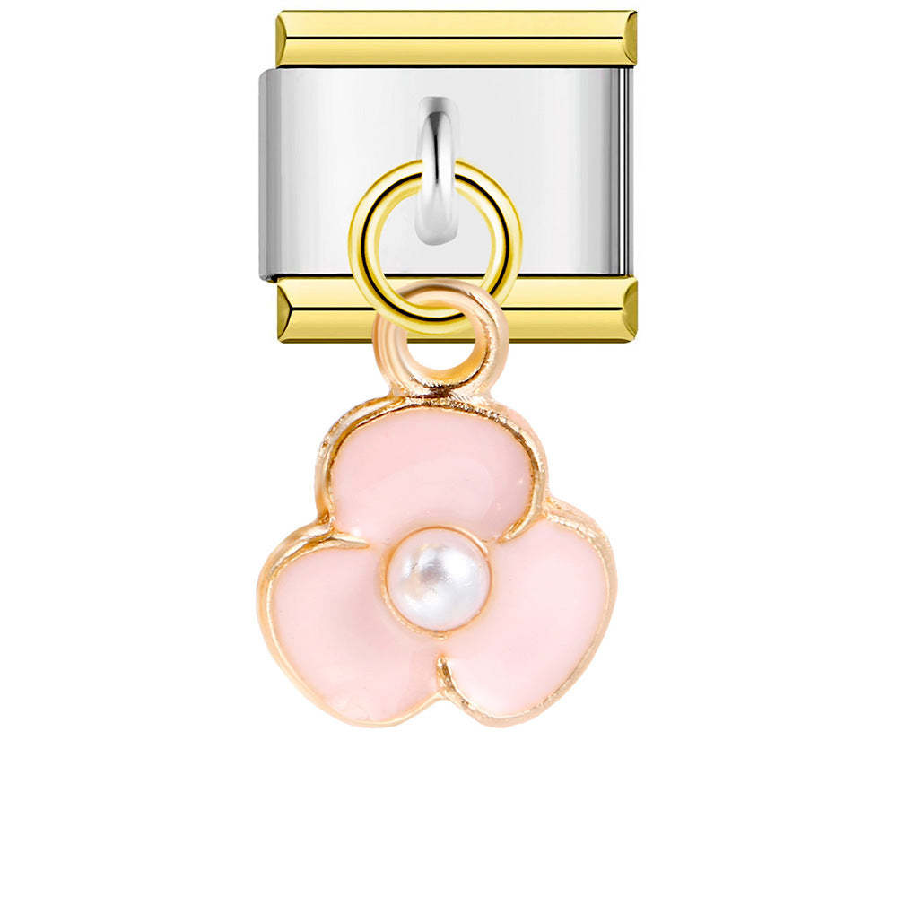 Pink Three-petal Flower Pendant Italian Charm For Italian Charm Bracelets Composable Link - soufeelmy