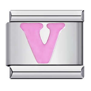 Pink Letter V Italian Charm For Italian Charm Bracelets Composable Link