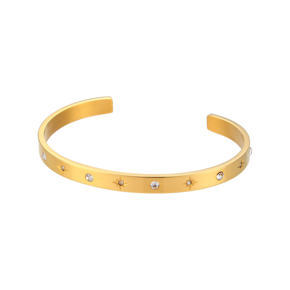 18K Gold Celestial Cuff Bracelet Set Gold Plated Bangels Sun Stars Carved Bracelet Classic Stacking Bangles - soufeelmy