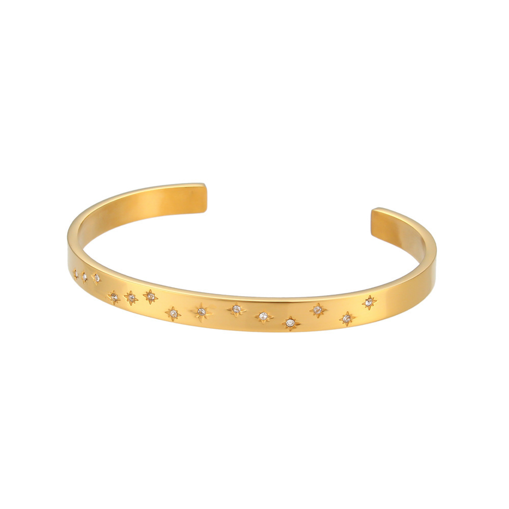 18K Gold Celestial Cuff Bracelet Set Gold Plated Bangels Sun Stars Carved Bracelet Classic Stacking Bangles - soufeelmy