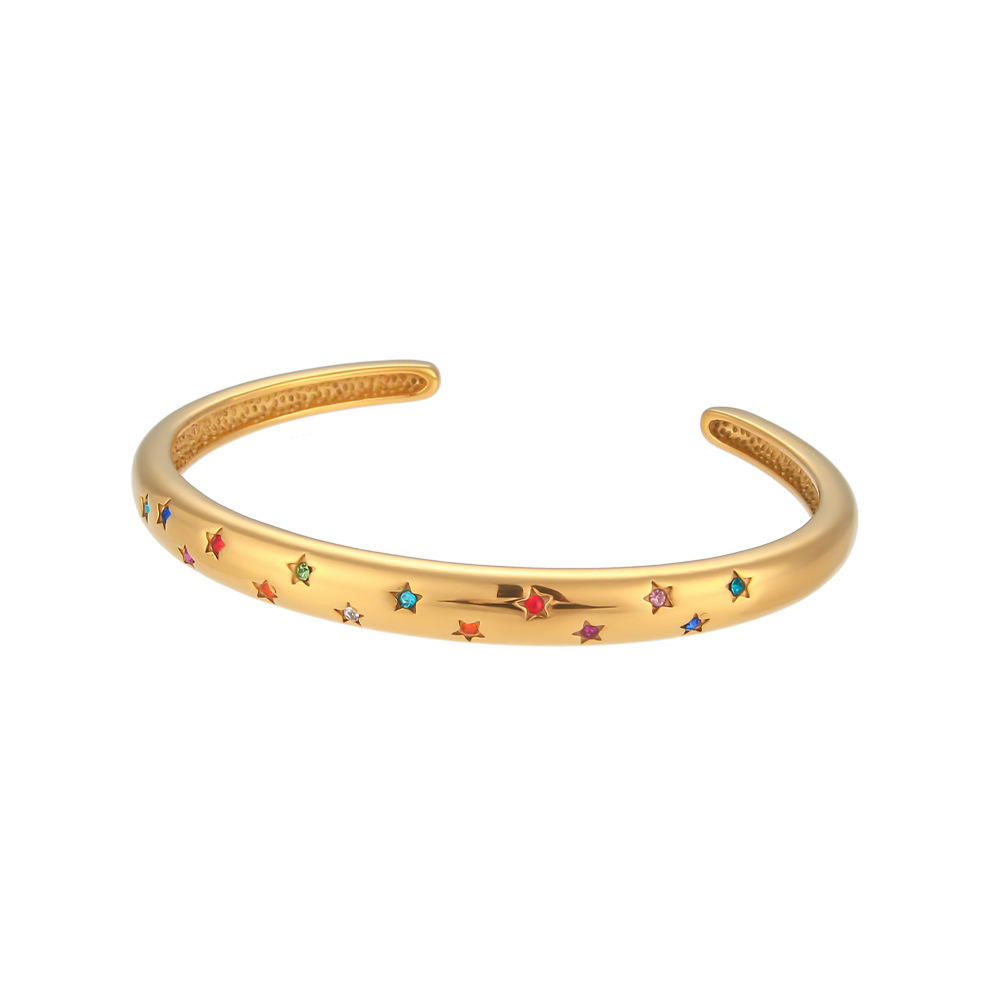 18K Gold Celestial Cuff Bracelet Set Gold Plated Bangels Sun Stars Carved Bracelet Classic Stacking Bangles - soufeelmy