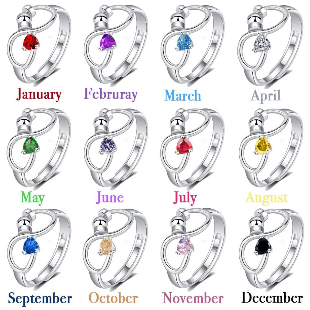 Fidget Anxiety Adjustable Rotating Ring for Women Girls with 12 Birthstone Jewelry for Birthday Gift - soufeelmy