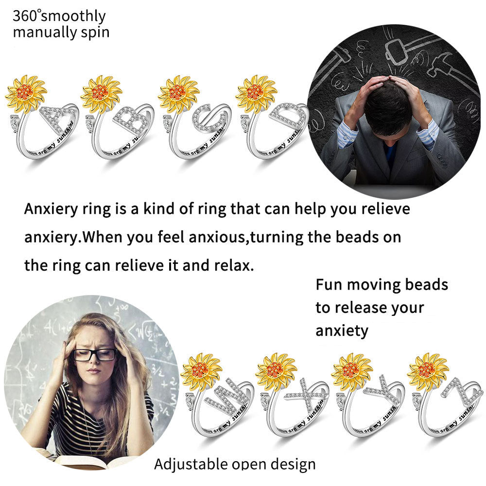 Spinner Ring Sunflower Initial Letter Adjustable Anxiety Fidget Rings for Relieving Stress Ring for Women - soufeelmy