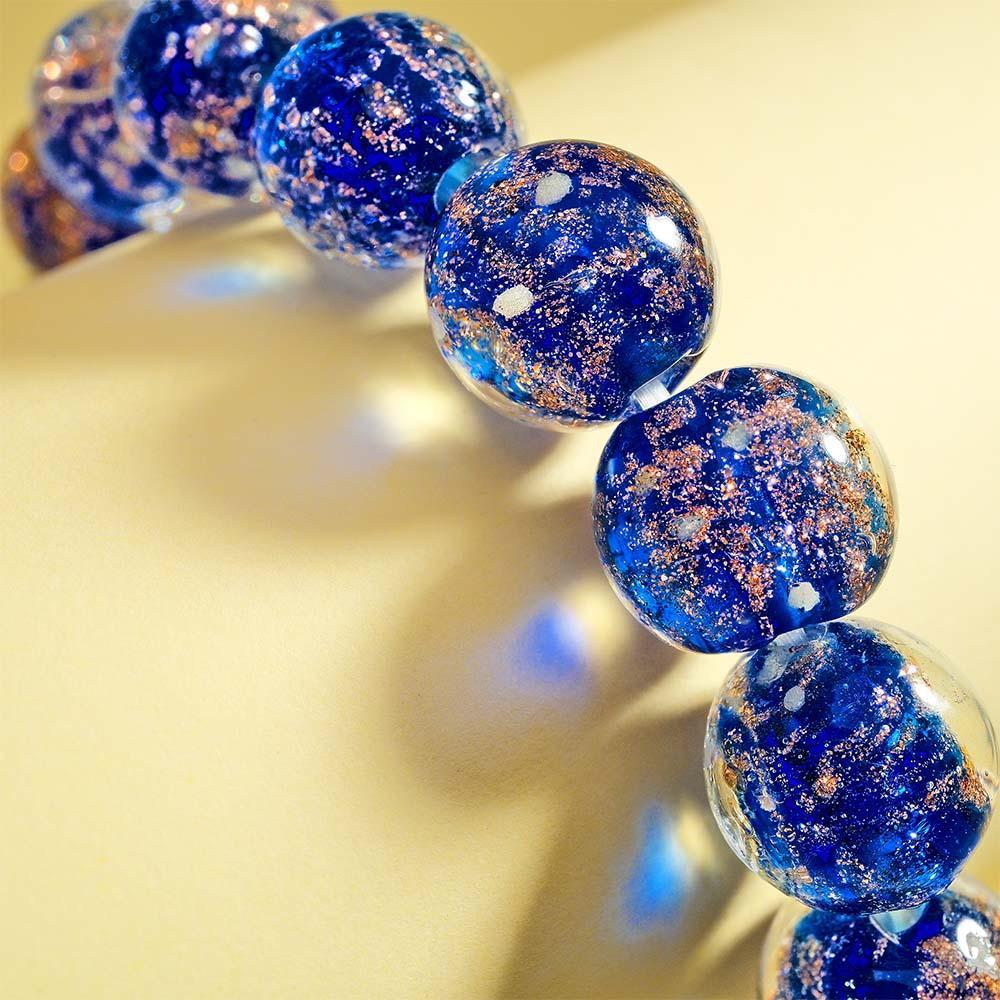 Dark Blue Firefly Glass Stretch Beaded Bracelet Glow in the Dark Luminous Bracelet - soufeelmy