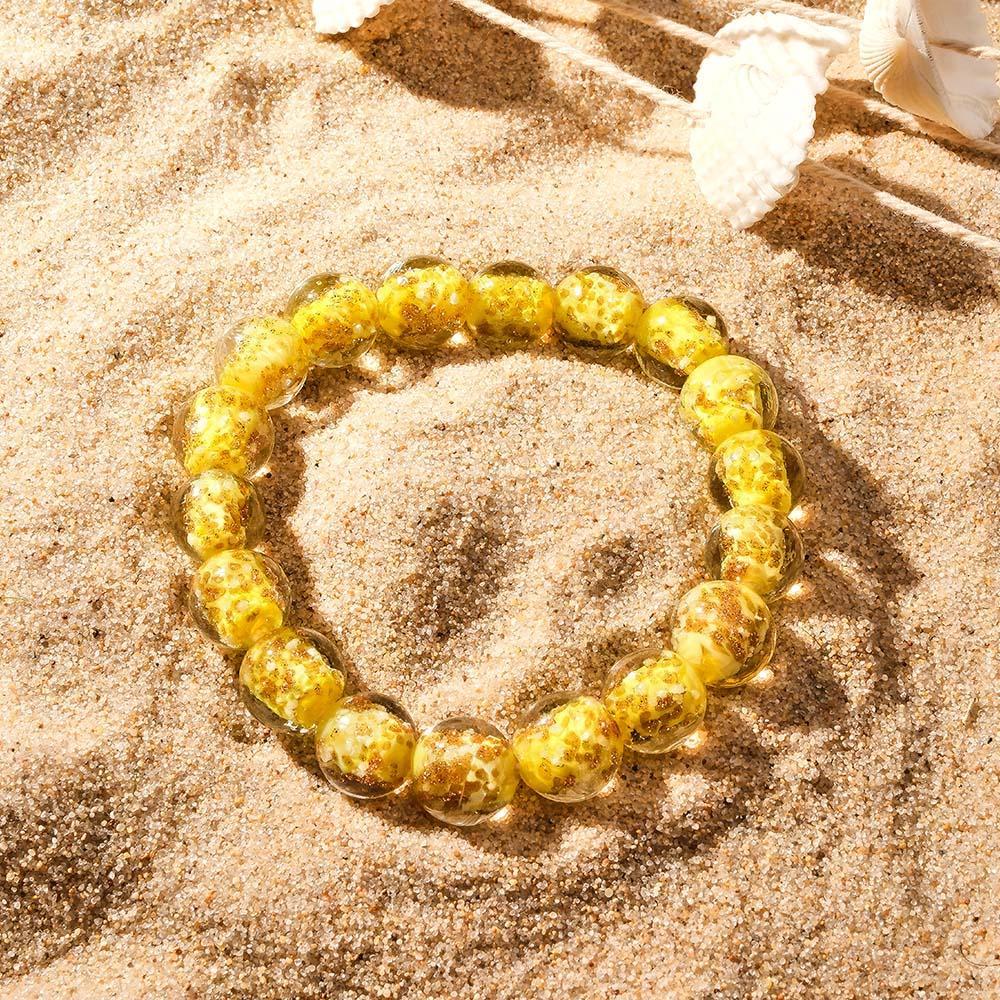 Yellow Firefly Glass Stretch Beaded Bracelet Glow in the Dark Luminous Bracelet - soufeelmy