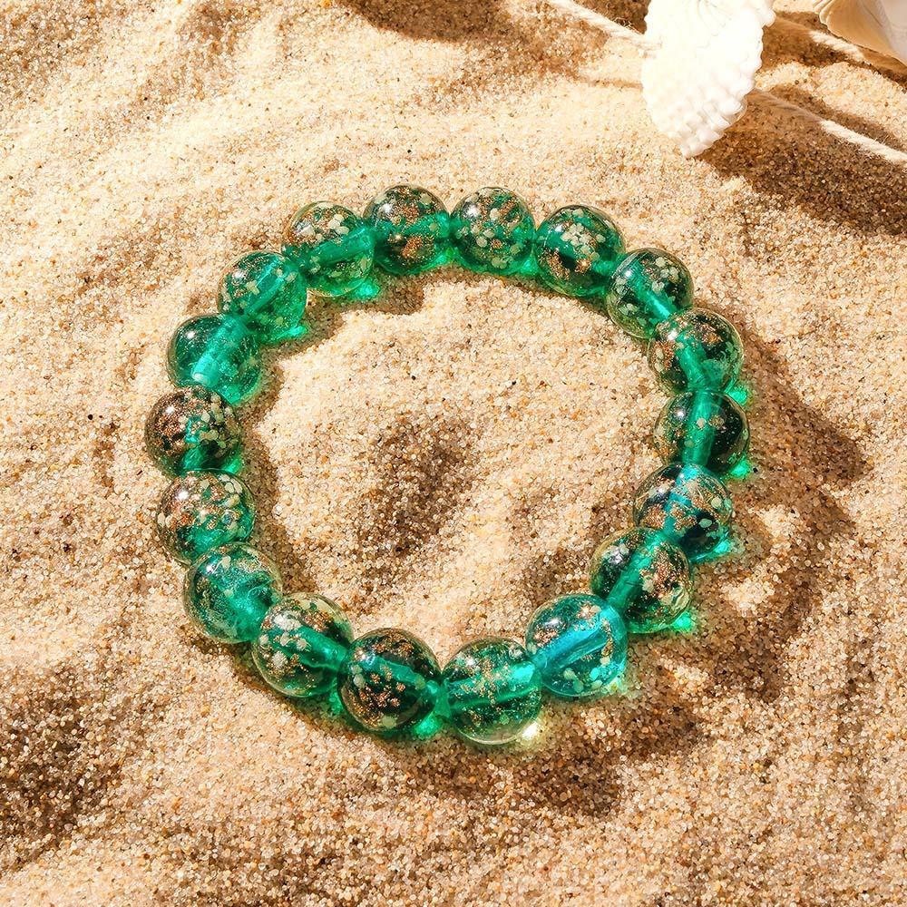 Peacock Green Firefly Glass Stretch Beaded Bracelet Glow in the Dark Luminous Bracelet - soufeelmy