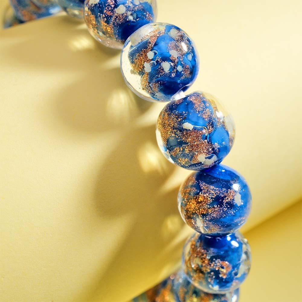 Cerulean Blue Firefly Glass Stretch Beaded Bracelet Glow in the Dark Luminous Bracelet - soufeelmy
