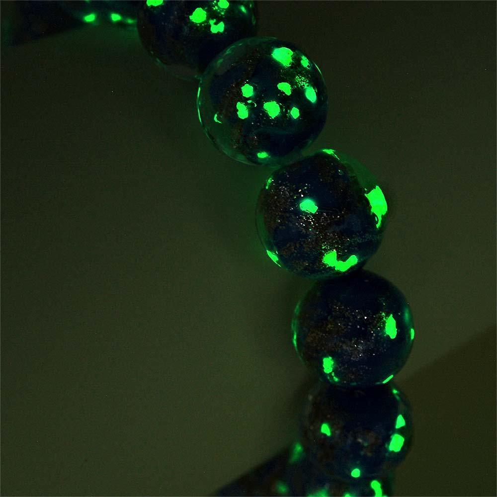 Cerulean Blue Firefly Glass Stretch Beaded Bracelet Glow in the Dark Luminous Bracelet - soufeelmy