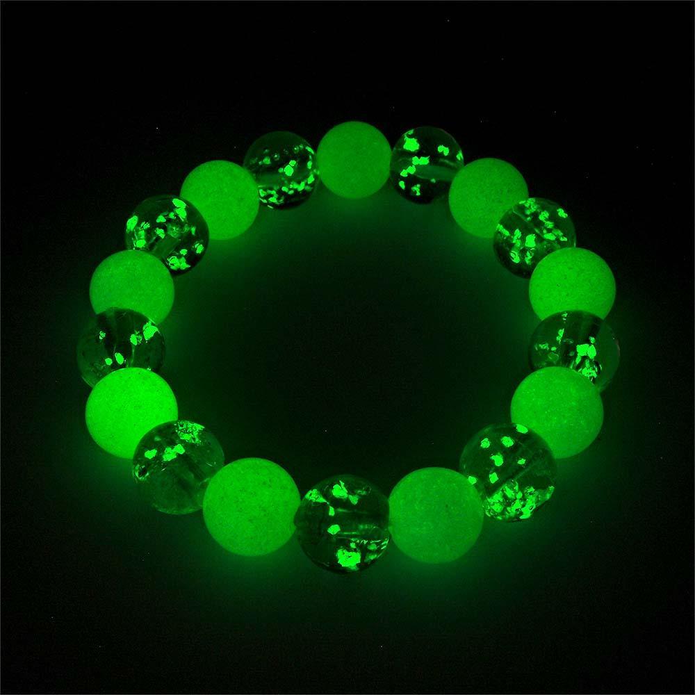 White Firefly Glass Stretch Beaded Bracelet Glow in the Dark Luminous Bracelet - soufeelmy
