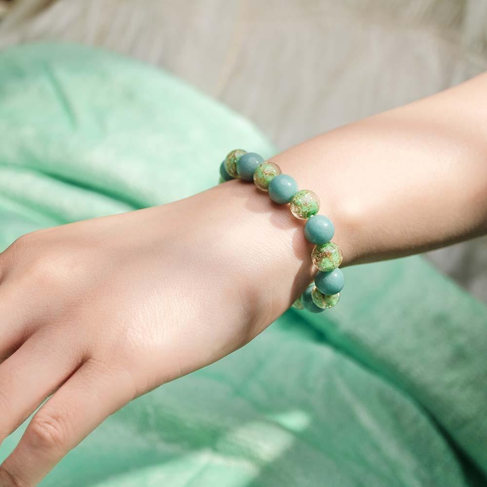 Army Green Firefly Glass Stretch Beaded Bracelet Glow in the Dark Luminous Bracelet - soufeelmy