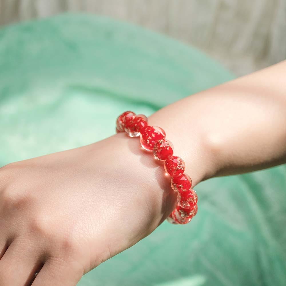 Red Heart-to-Heart Firefly Glass Stretch Beaded Bracelet Glow in the Dark Luminous Bracelet - soufeelmy