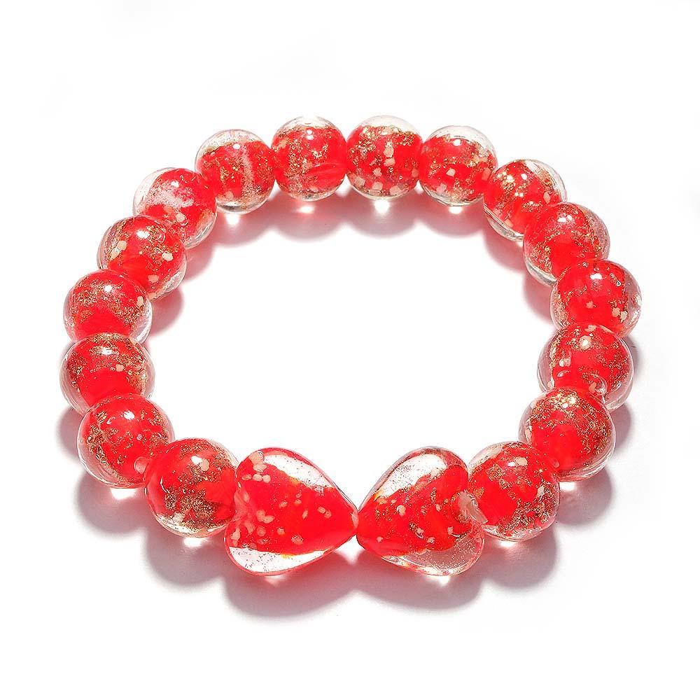 Red Heart-to-Heart Firefly Glass Stretch Beaded Bracelet Glow in the Dark Luminous Bracelet - soufeelmy
