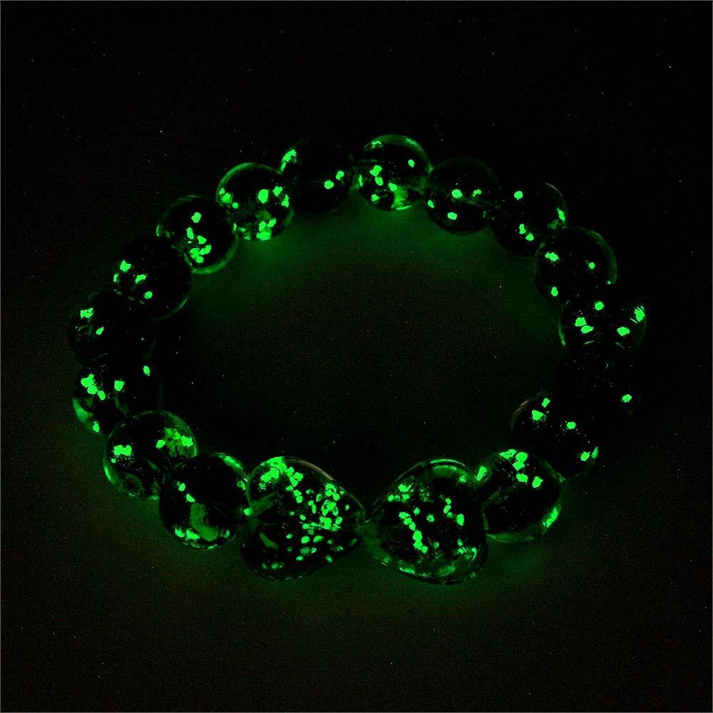 Grass Green Heart-to-Heart Firefly Glass Stretch Beaded Bracelet Glow in the Dark Luminous Bracelet - soufeelmy