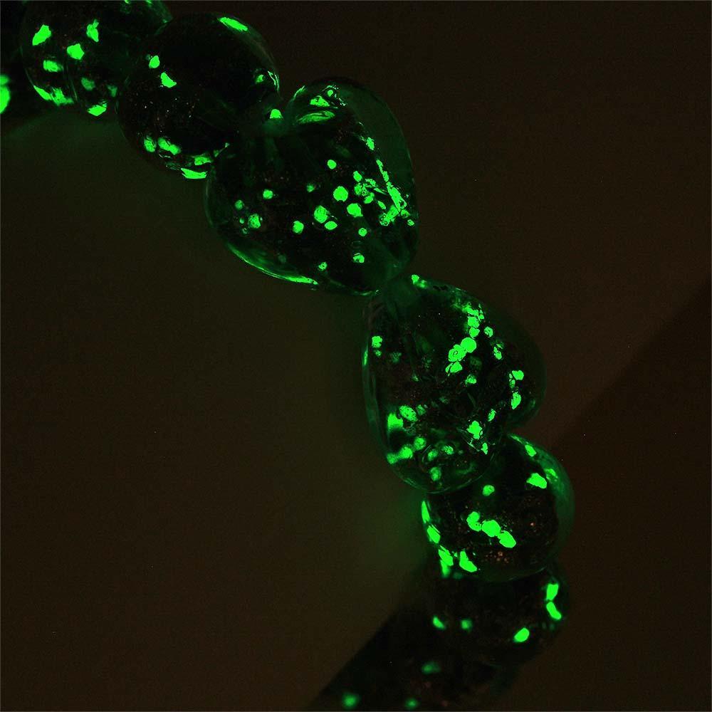 Grass Green Heart-to-Heart Firefly Glass Stretch Beaded Bracelet Glow in the Dark Luminous Bracelet - soufeelmy