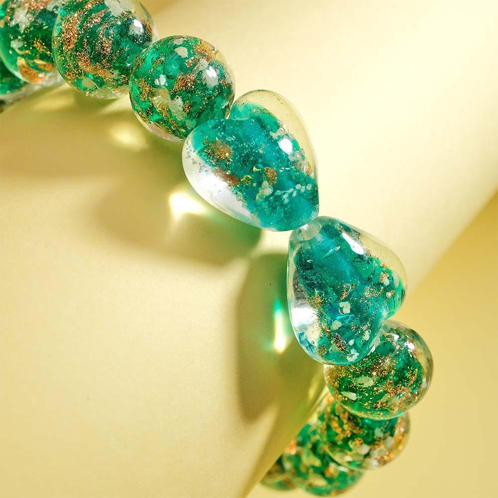 Lime Green Heart-to-Heart Firefly Glass Stretch Beaded Bracelet Glow in the Dark Luminous Bracelet - soufeelmy