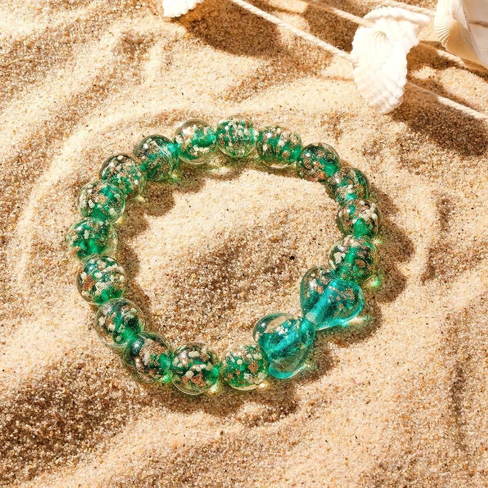 Lime Green Heart-to-Heart Firefly Glass Stretch Beaded Bracelet Glow in the Dark Luminous Bracelet - soufeelmy