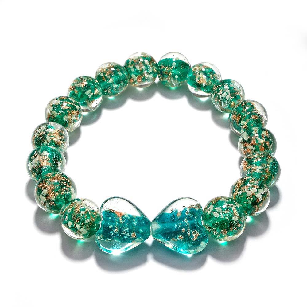 Lime Green Heart-to-Heart Firefly Glass Stretch Beaded Bracelet Glow in the Dark Luminous Bracelet - soufeelmy
