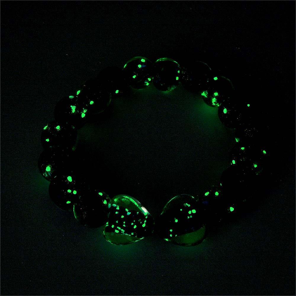 Dark Blue Heart-to-Heart Firefly Glass Stretch Beaded Bracelet Glow in the Dark Luminous Bracelet - soufeelmy