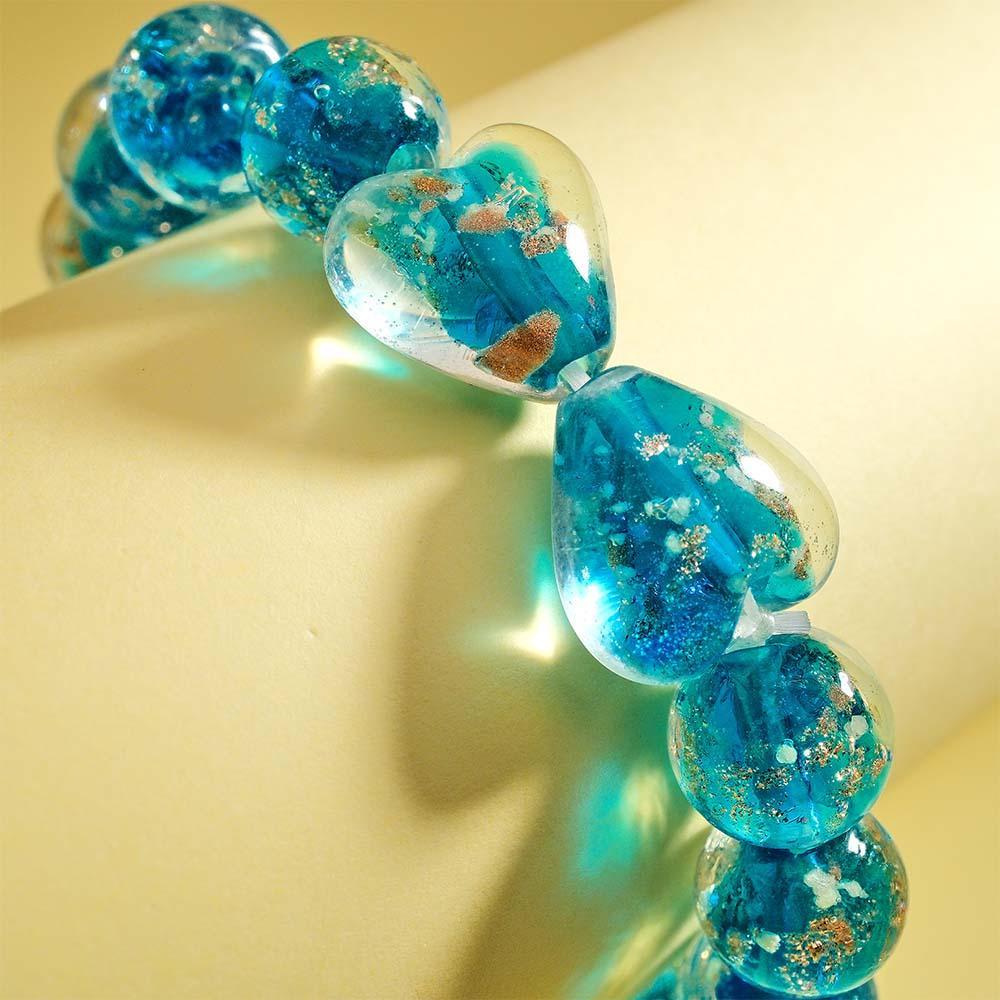 Navy Blue Heart-to-Heart Firefly Glass Stretch Beaded Bracelet Glow in the Dark Luminous Bracelet - soufeelmy