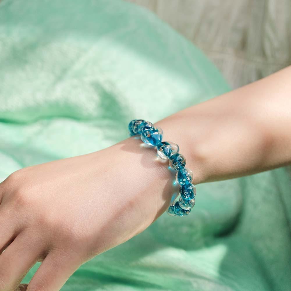 Navy Blue Heart-to-Heart Firefly Glass Stretch Beaded Bracelet Glow in the Dark Luminous Bracelet - soufeelmy