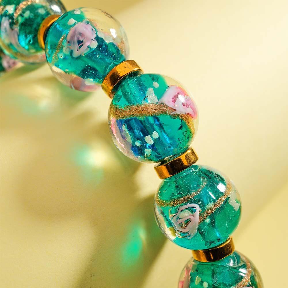 Flowery Blue Firefly Glass Stretch Beaded Bracelet Glow in the Dark Luminous Bracelet - soufeelmy