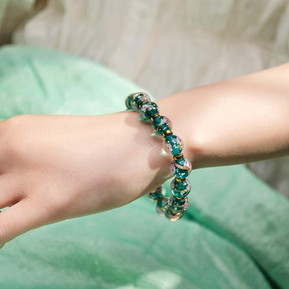 Flowery Blue Firefly Glass Stretch Beaded Bracelet Glow in the Dark Luminous Bracelet - soufeelmy