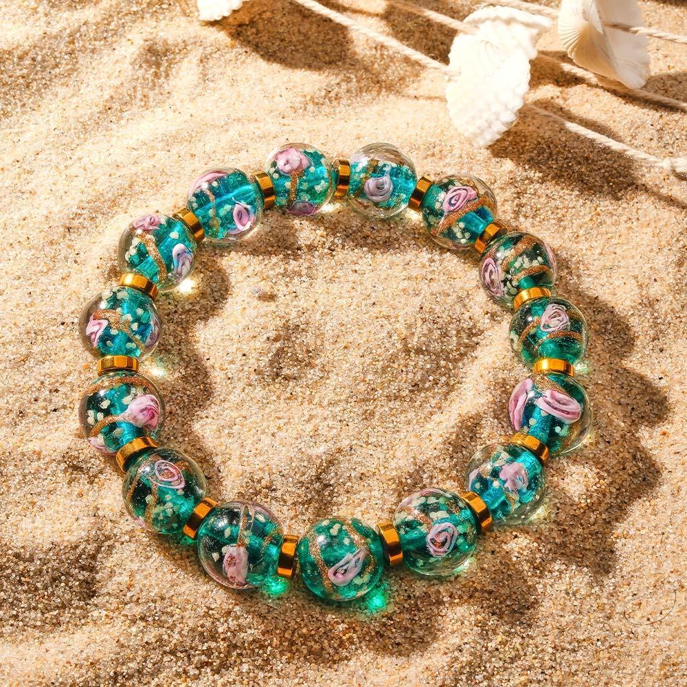 Flowery Blue Firefly Glass Stretch Beaded Bracelet Glow in the Dark Luminous Bracelet - soufeelmy