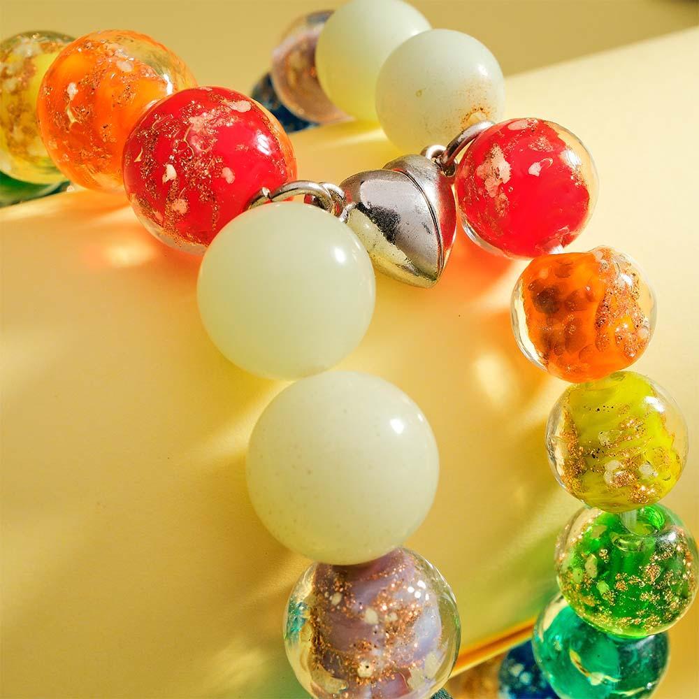 Rainbow Couple's Firefly Glass Stretch Beaded Bracelet Glow in the Dark Luminous Bracelet - soufeelmy