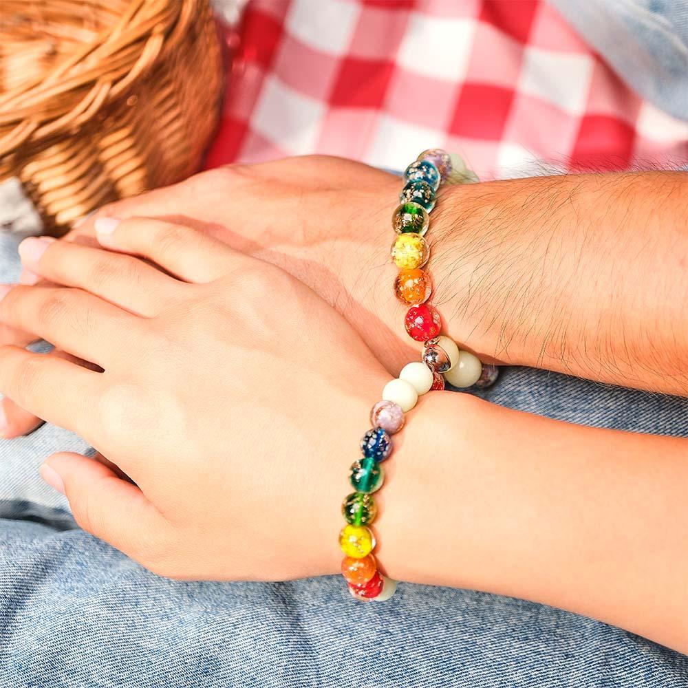 Rainbow Couple's Firefly Glass Stretch Beaded Bracelet Glow in the Dark Luminous Bracelet - soufeelmy