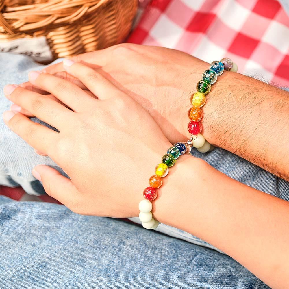 Colorful Couple's Firefly Glass Stretch Beaded Bracelet Glow in the Dark Luminous Bracelet - soufeelmy