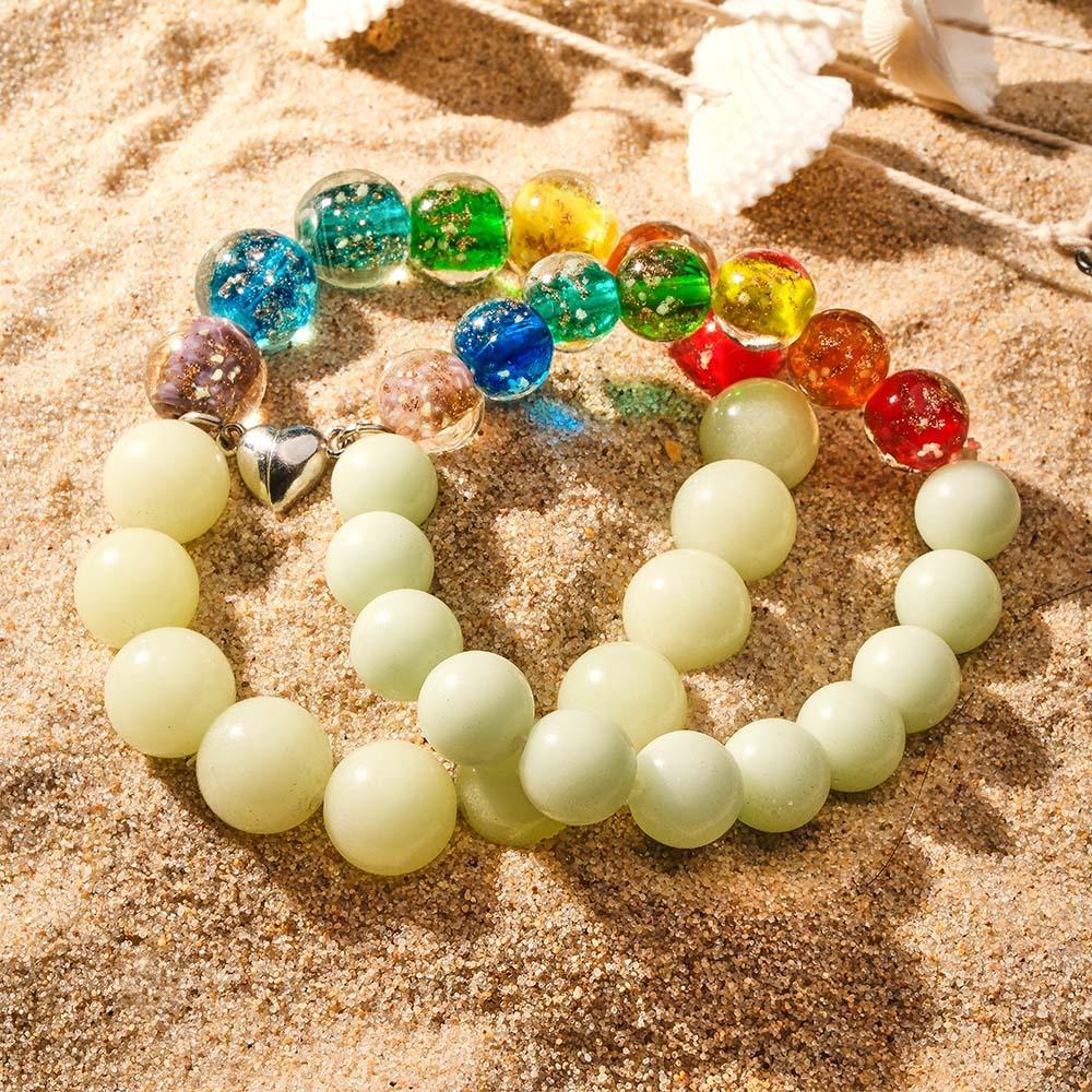 Colorful Couple's Firefly Glass Stretch Beaded Bracelet Glow in the Dark Luminous Bracelet - soufeelmy