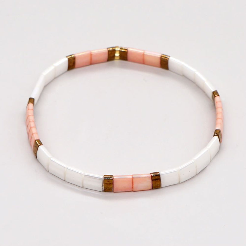 Tila Bead Bracelet Pink and White Vintage Fashion Bracelets Gift - soufeelmy