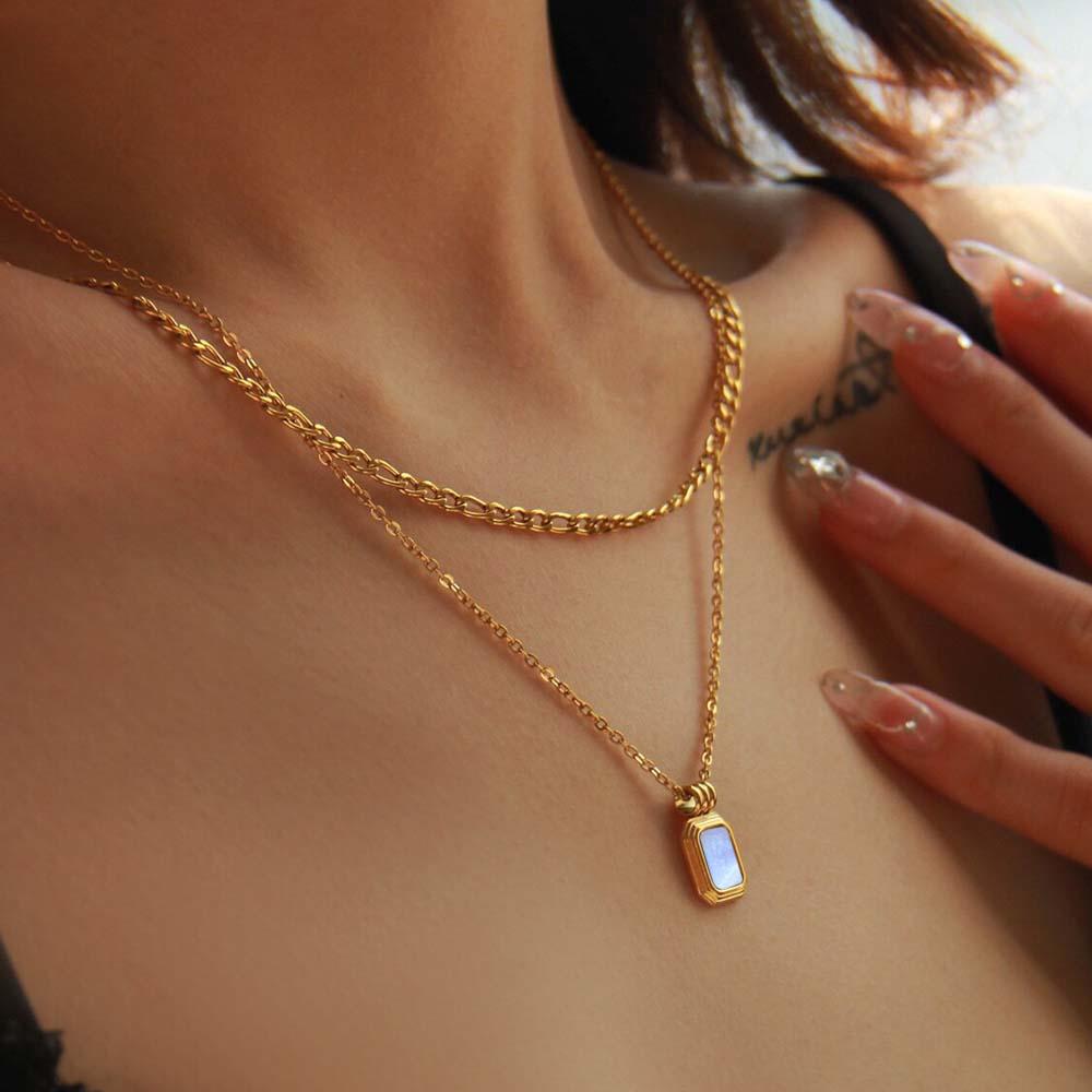 Vintage Gold Double Layered Necklace Set Black/White Necklace Mother of Pearl Necklace - soufeelmy