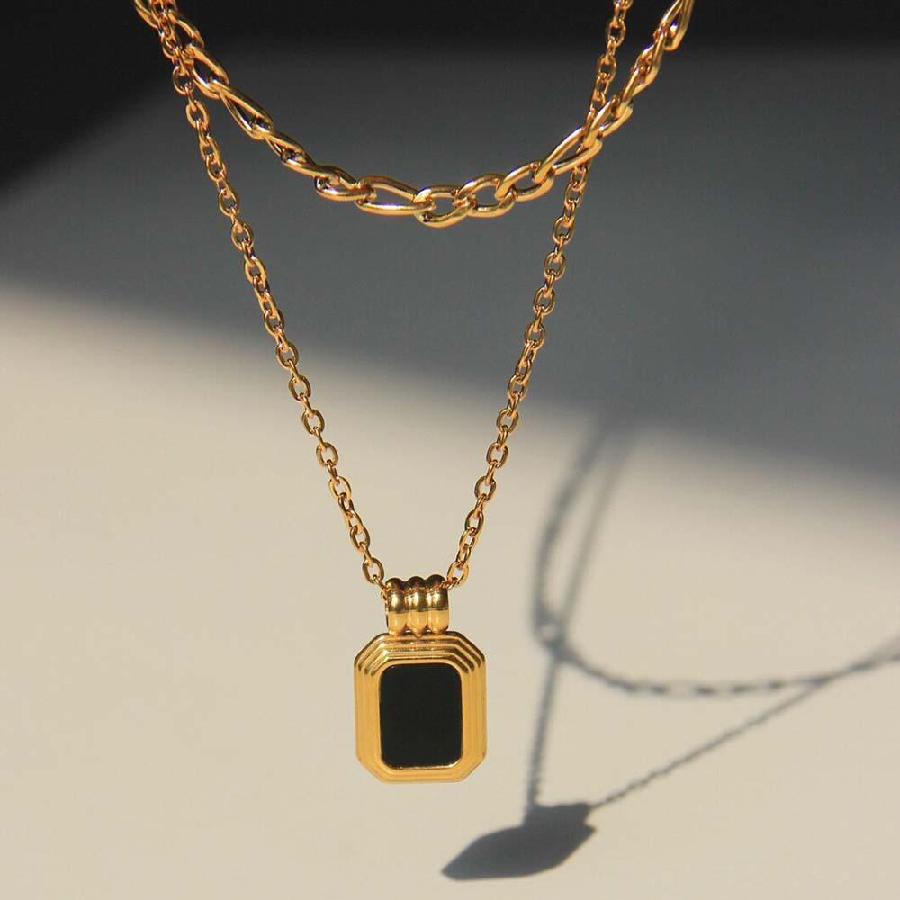 Vintage Gold Double Layered Necklace Set Black/White Necklace Mother of Pearl Necklace - soufeelmy
