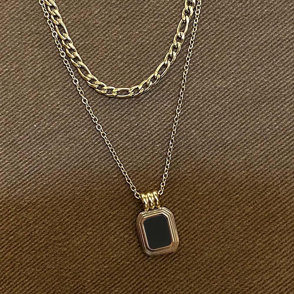 Vintage Gold Double Layered Necklace Set Black/White Necklace Mother of Pearl Necklace - soufeelmy