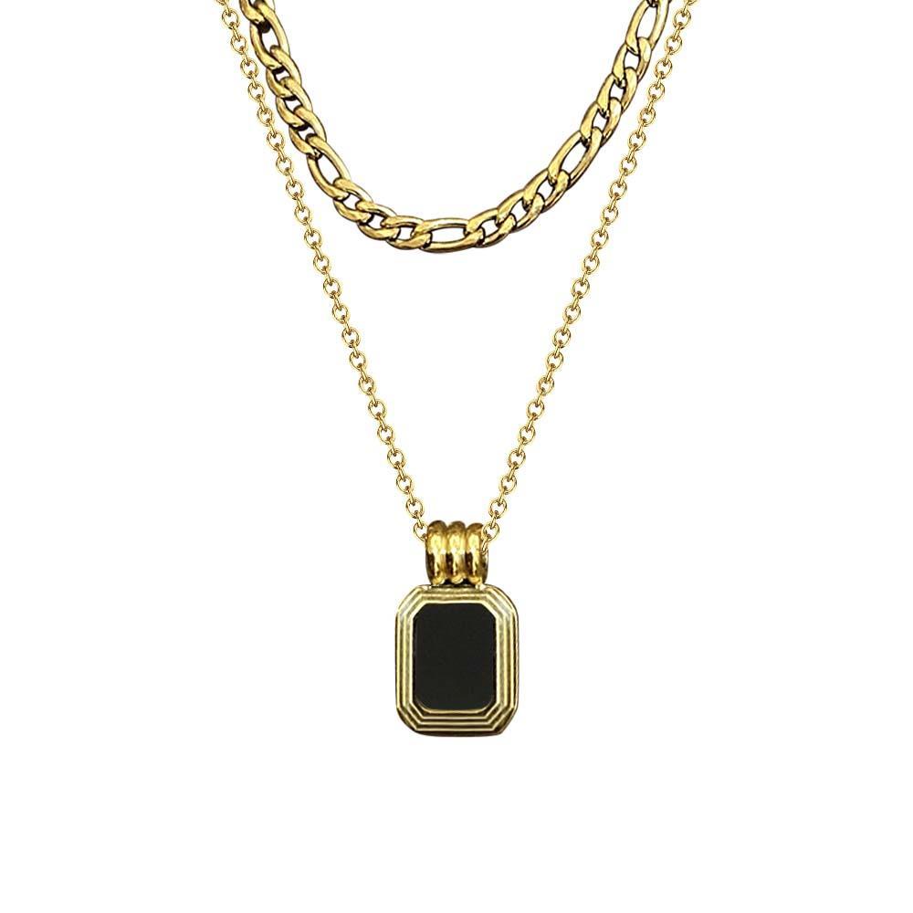 Vintage Gold Double Layered Necklace Set Black/White Necklace Mother of Pearl Necklace - soufeelmy