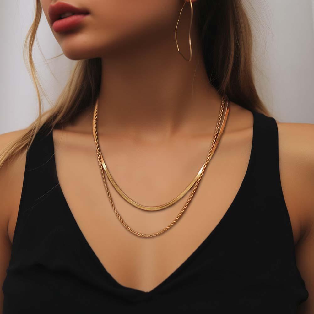 Gold Layered Necklace Set Minimalist Chain Stacking Necklace Gift for Her - soufeelmy