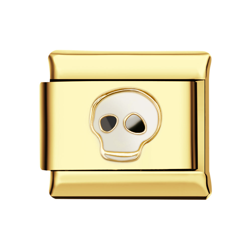 White Skull Gold Italian Charm For Italian Charm Bracelets Composable Link - soufeelmy