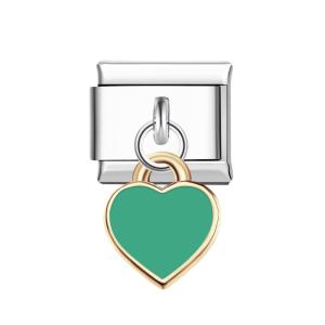 Green Peach Heart Italian Charm For Italian Charm Bracelets Composable Link