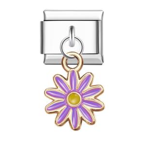 Colorful Ten Petal Flower-Purple Italian Charm For Italian Charm Bracelets Composable Link