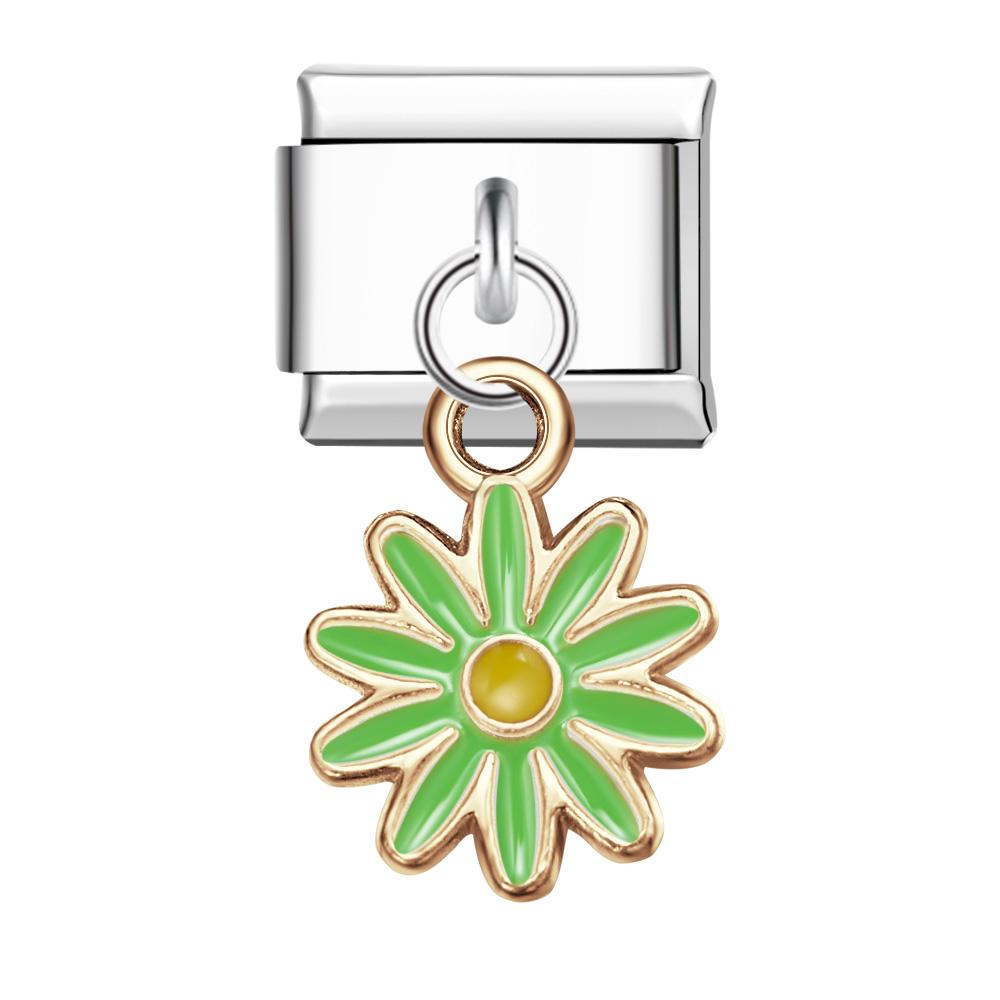 Colorful Ten Petal Flower-Green Italian Charm For Italian Charm Bracelets Composable Link - soufeelmy