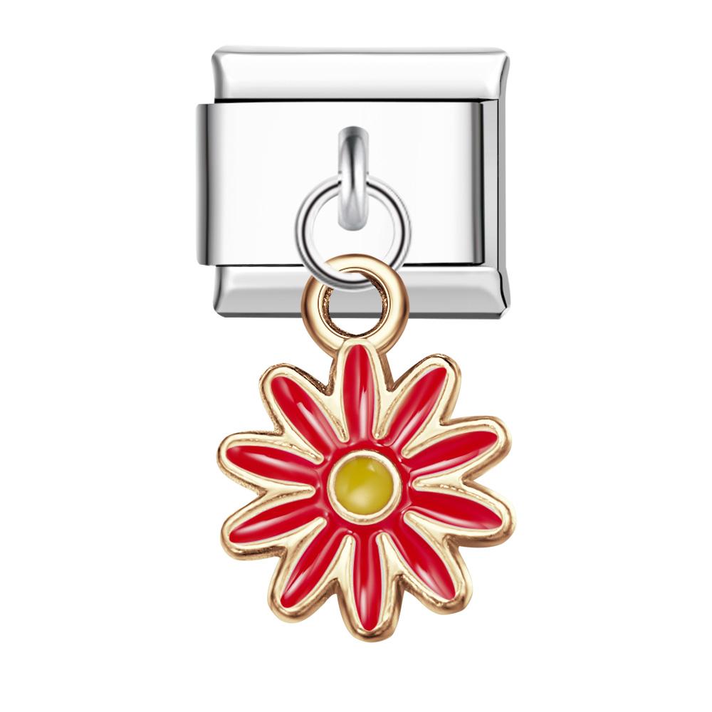 Colorful Ten Petal Flower-Red Italian Charm For Italian Charm Bracelets Composable Link - soufeelmy